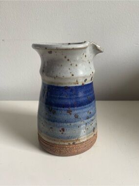 Handcrafted Blue Speckled Ceramic Pottery Pitcher 5” tall